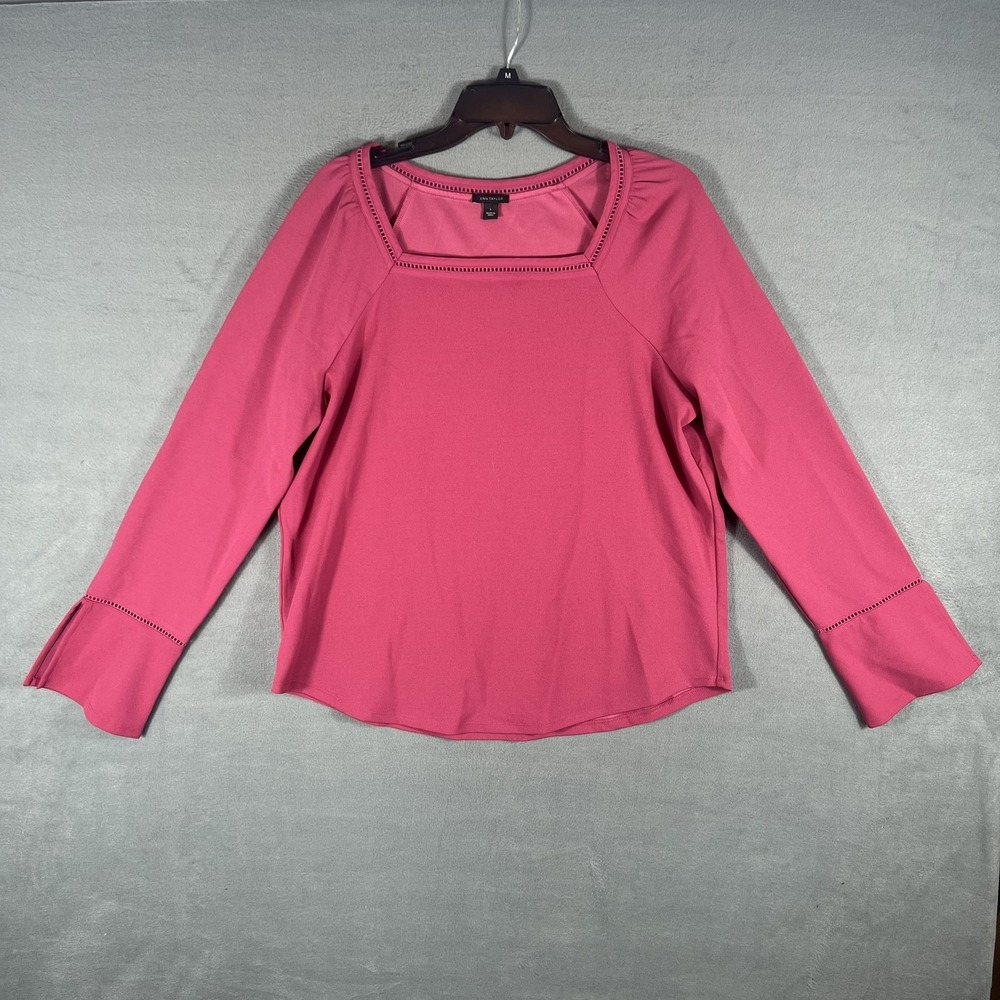 Ann Taylor Women's Size L Pink Square Neck Long Bell‎ Sleeve Pullover Top Blouse